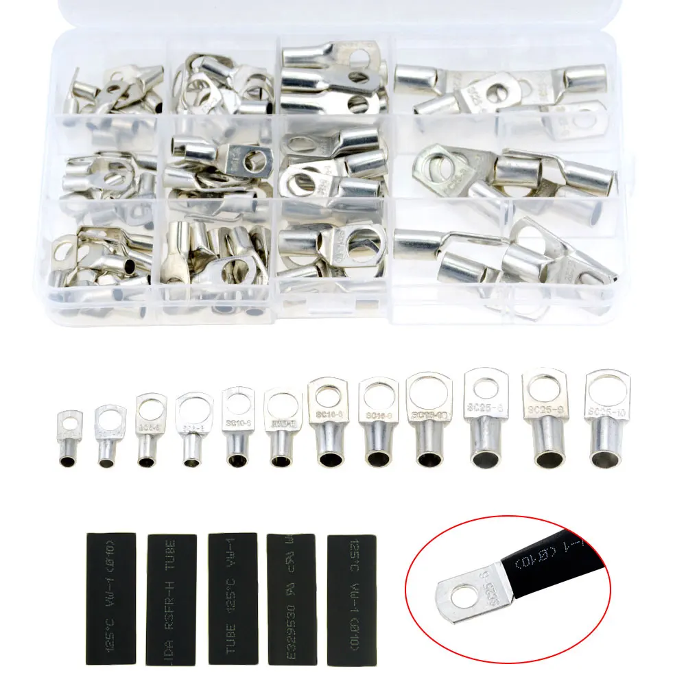 

220PCS/Box SC Bare Ring Terminals Lug Tinned Copper Tube Lug Seal Battery Wire Connectors Bare Cable Crimped Soldered