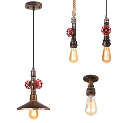 Loft Steampunk Pendant Lights Vintage Metal Water Pipe Hanging Ceiling Lamp Fixtures for Balcony Stairs Cafe Bar Bedroom