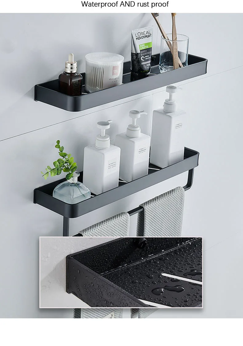 

Bathroom Shelf Space Aluminum Bath Wall Mounted Shower Caddy Shelf with Towel Bar corner bathroom shelf