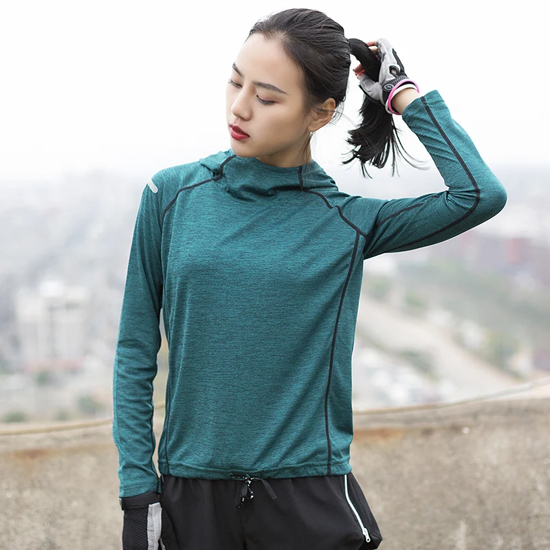 Fitness cienki dres z kapturem kobiet T Shirt sportowe koszulki do jogi Top szybkoschnący bieganie z długim rękawem koszula sportowe ubrania gimnastyczne kurtki