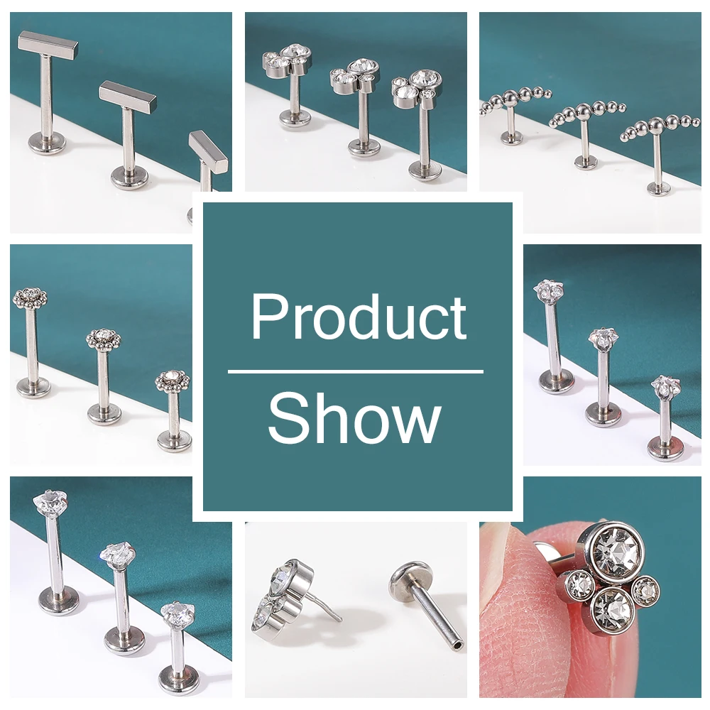 ZS 1PC 16G Rose Gold Plated Helix Piercing Earring Zircon Lip Stud Star Moon Labret Piercing Jewelry Crystal Lip Body Jewelry