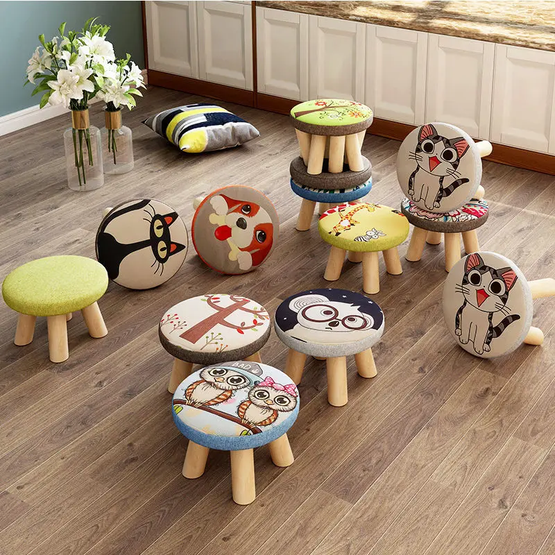 1PC Creative Pine kids stool round taboret mini portable outdoor chair for kids bearing strong cartoon home bedroom wood bench