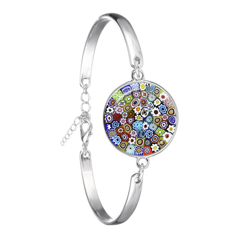 Murano Millefiori Braceler MultiColour Flower 18mm Glass Cabochon Chain Bangle Jewelry For Women Men Gift Wholesale