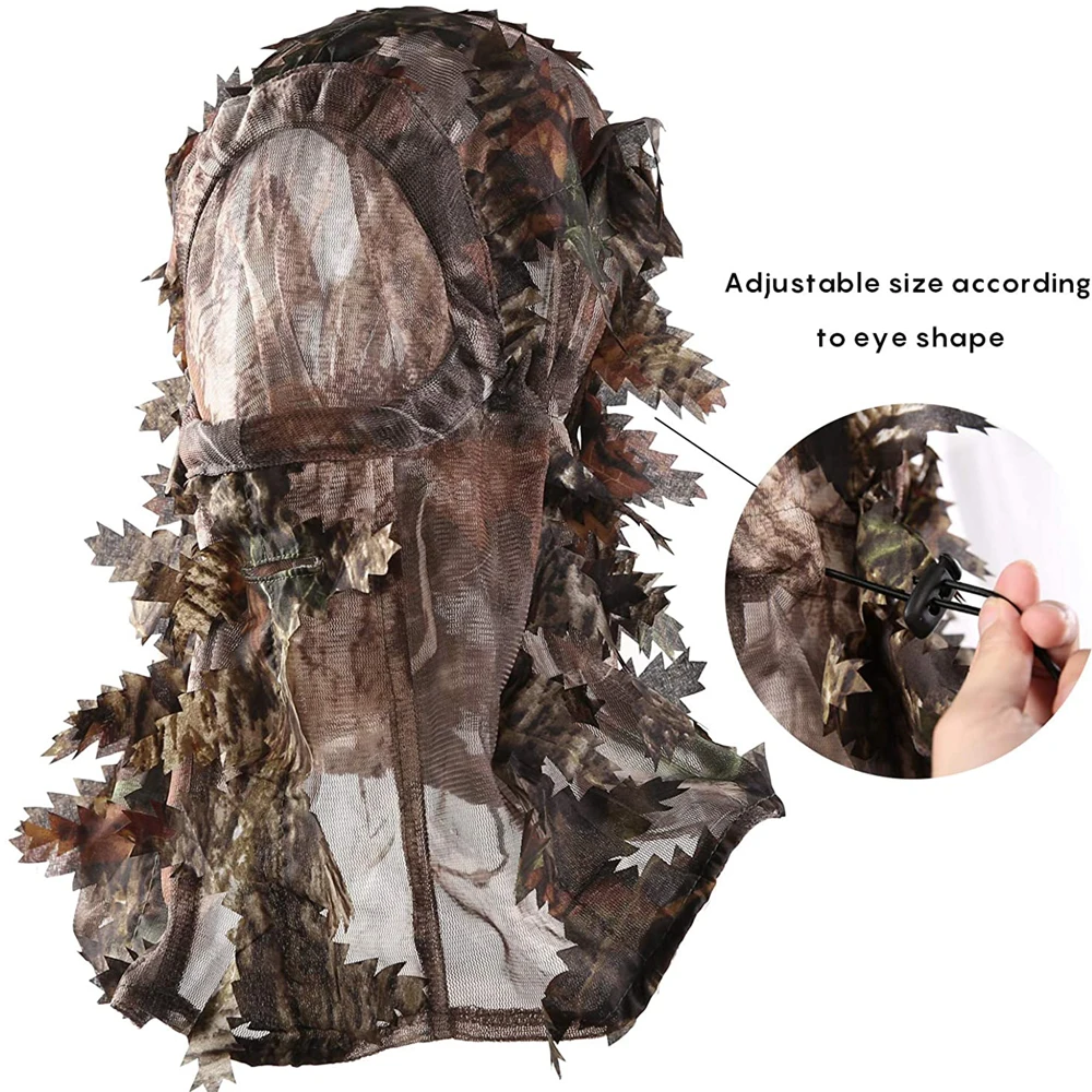 3 St Head Hood Head Cap Hood Hat Ghillie Camouflage Leafy Hat 3D Full Face Mask Headwear Turkey Camo Hunter Hunting Accessories