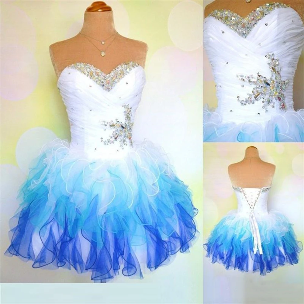 Mais novo sexy mini vestidos de baile 2022 querida organza frisado cristal rendas até curto baile cocktail formatura vestido