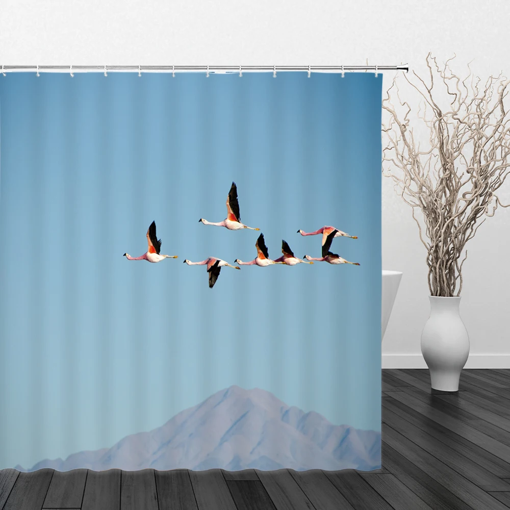 Landscape Shower Curtain 3DPrint Blue sky hot air balloon bird Scenery Bath With Hooks Bathroom Home Waterproof Shower Curtains