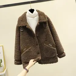 Fashion Lamb Plush Fur Coat Casual Jackets Womens 2024 New Autumn Winter Korean Style Short Polar Fleece Outerwear Jackets Women