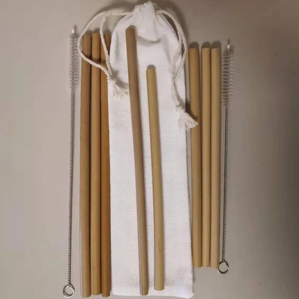 6PCS Natural Bamboo Straws Set Reusable Drinking Straws with free Clean Brush 8 or 9inches Choice Home Bar Drinkware Free Ship