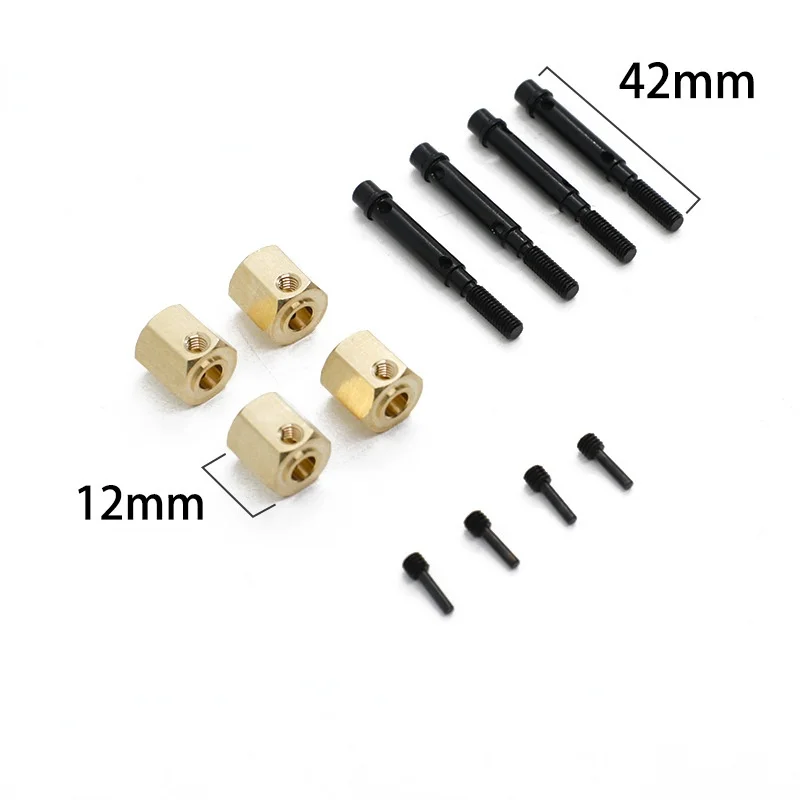 

4PCS Brass 12mm Wheel Hex Extended Adapter with Wheel Shaft for YK4082 YK4102 4103 YiKong RC Crawler Car Upgrade Parts