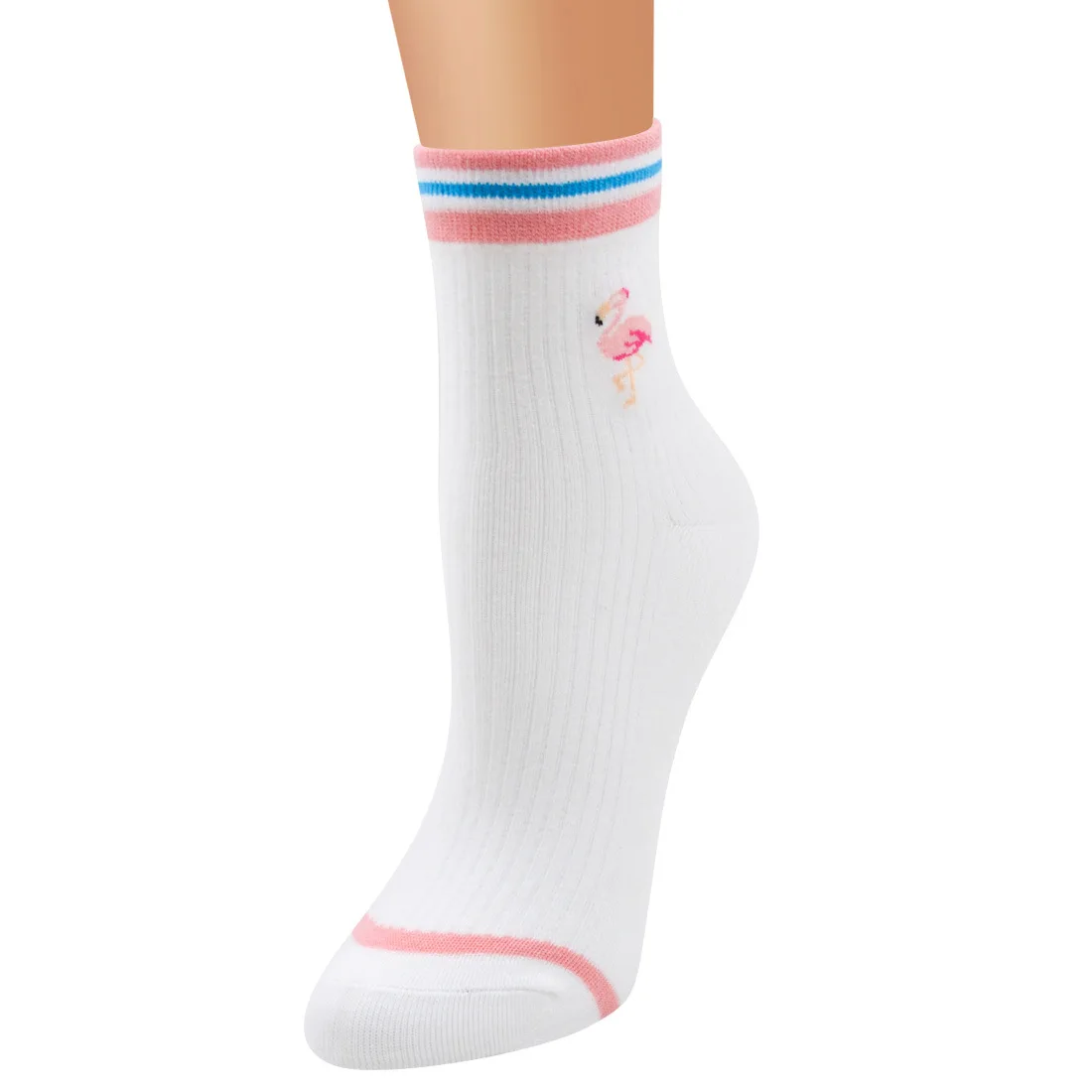 Ladies\' Flamingo Socks Lady Medium Cotton  Women Hosiery Cross Rim Hosiery