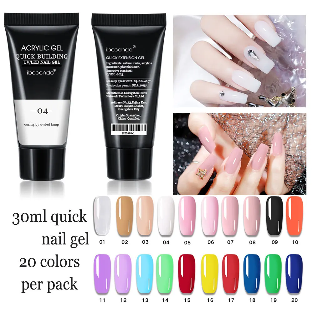 

20pcs 30ml Acrylic Poly Extension Nail Gel For Manicure Nail Finger Extension Crystal Soak-Off Quick Poly Nail Gel Poli