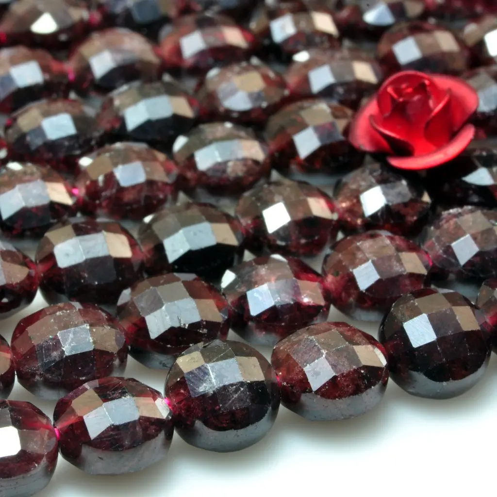 Natural Red Garnet Faceted Coin Loose Beads Wholesale Gemstones Semi Precious Stone Bracelet Necklace For Jewelry Making Design