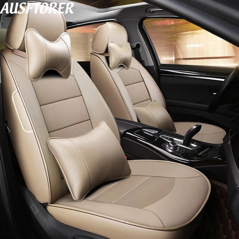 AUSFTORER Cowhide & PVC Leather Seat Cushion for KIA Opirus 2008 Automobiles Seat Covers for Cars Protectors Accessories Styling