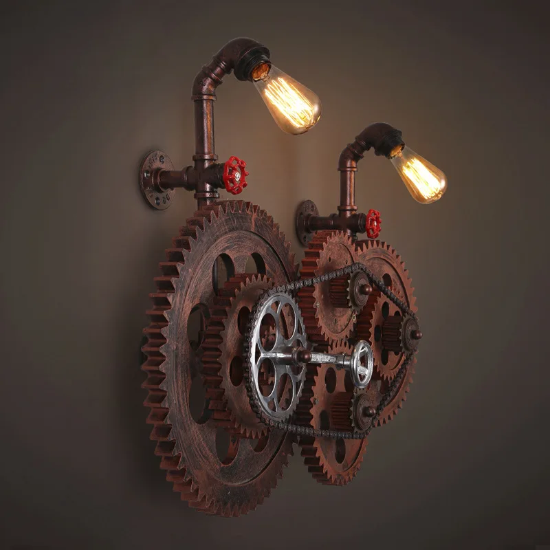 Creatieve Waterleiding Wandlamp Hout Kunst Gearwheel Persoonlijkheid Beugel Licht 110 v/220 v Decoratie Blaker Voor Thuis lichtpunt