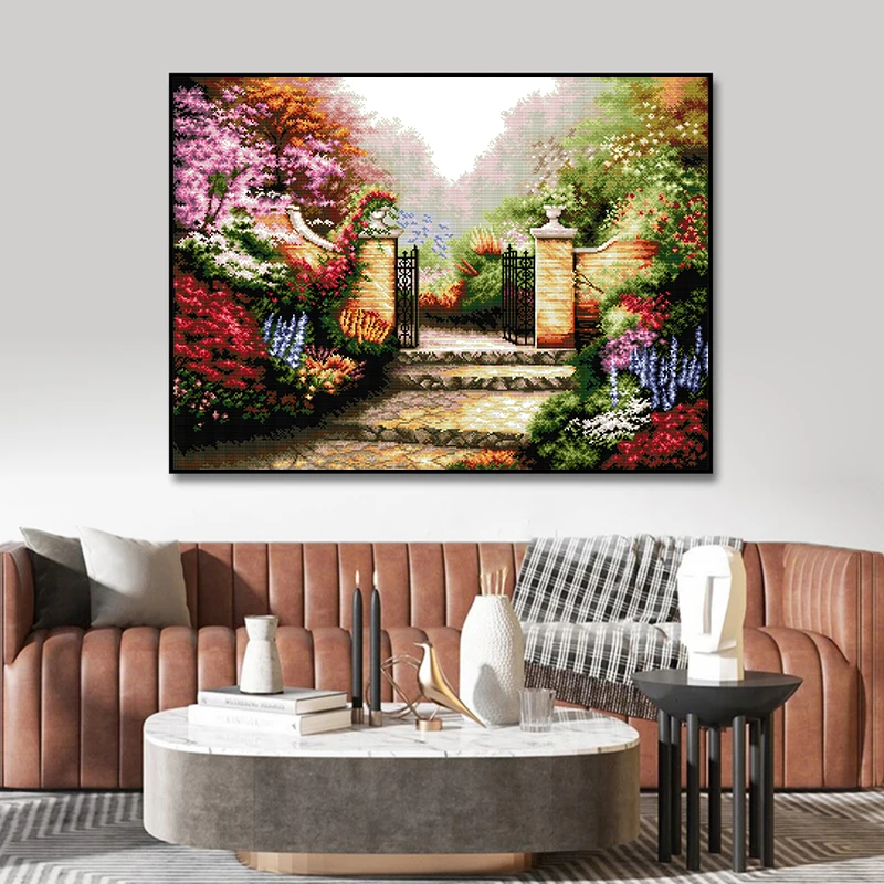 Garden scenery printed cross stitch DIY embroidery kit Aida 14CT 11CT counted canvas needle and thread set home decoration gifts