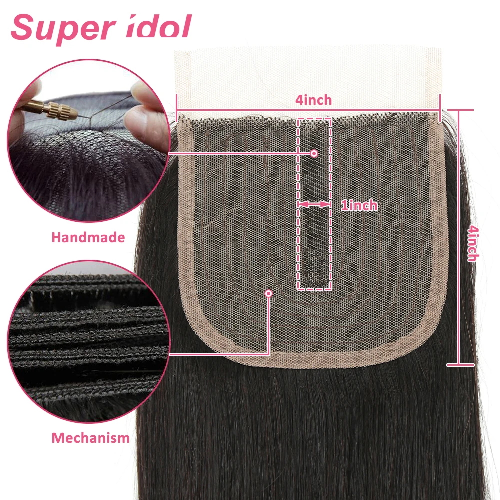 Cabelo humano remy brasileiro solto onda profunda, fechamento de renda transparente, preto natural, pré-arrancado com cabelo de bebê, 4x1, parte t