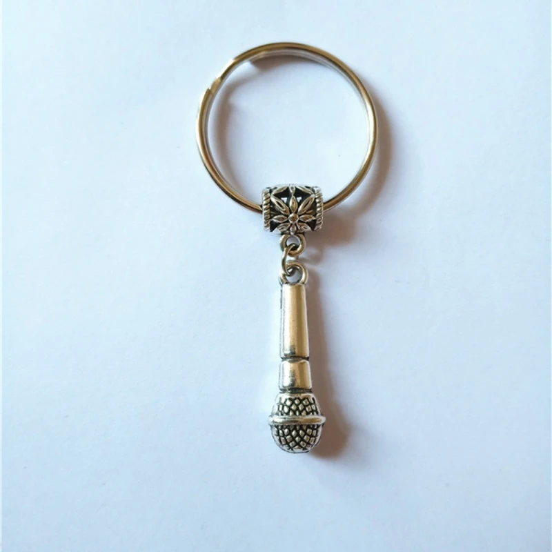 Antique Silver Color Microphone Keychain, Microphone Key Ring, Creative Keychain, Punk Jewelry, Music Lovers Gifts