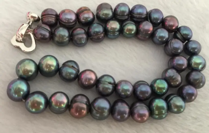 

huge9-10mm south sea baroque black green pearl necklace 18inch 925s