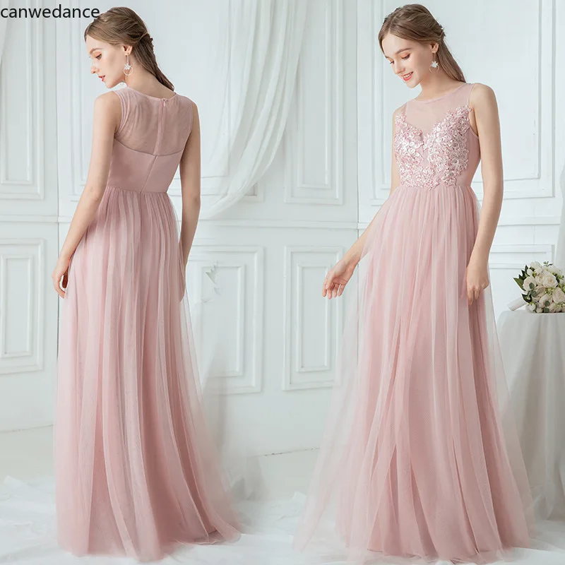 

2020Shining Sequin Bridesmaid Dresses Appliques A Line Wedding Party Prom Gowns Sleeveless Floor Length Elegant Women Dress