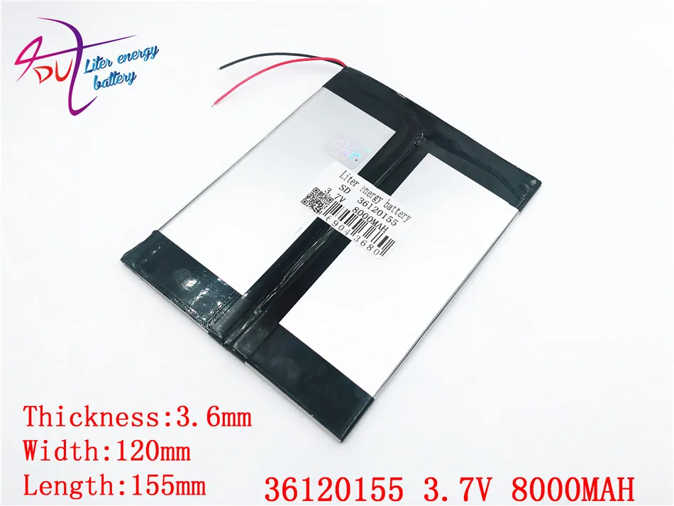 Tablet com 3,7V,8000mAH integrado, 36120155   Bateria de íon de lítio/li-ion de polímero NTC para tablet pc, telefone celular, alto-falante, banco de potência