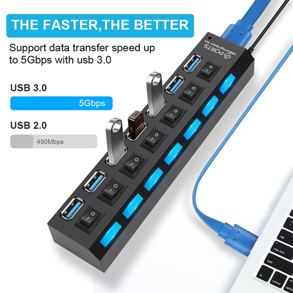 USB HUB USB 3.0 HUB USB Splitter 3 0 Multi Port HUB With Power Adapter Multiple 3 hab With Switch For PC Computer Accessories