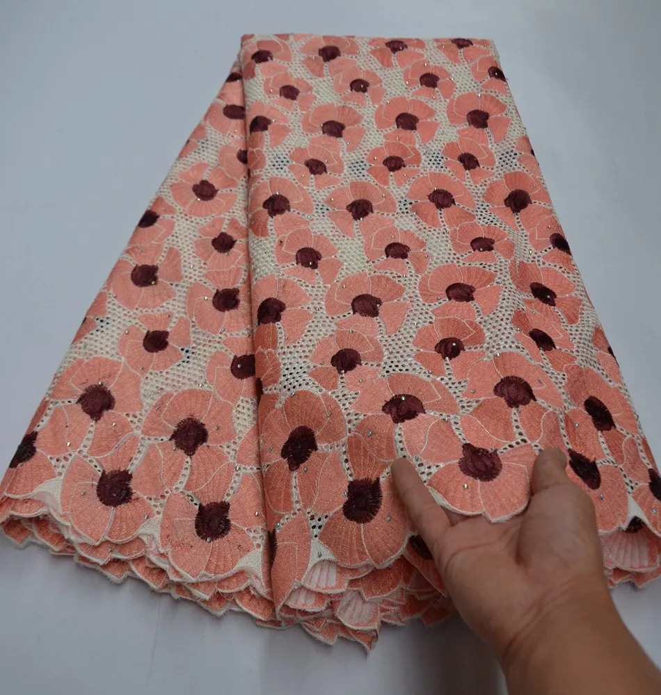 

Beautiful floral embroidery white African 100% Cotton Lace Fabric High Quality Soft Skin Healthy Voile Lace In Switzerland