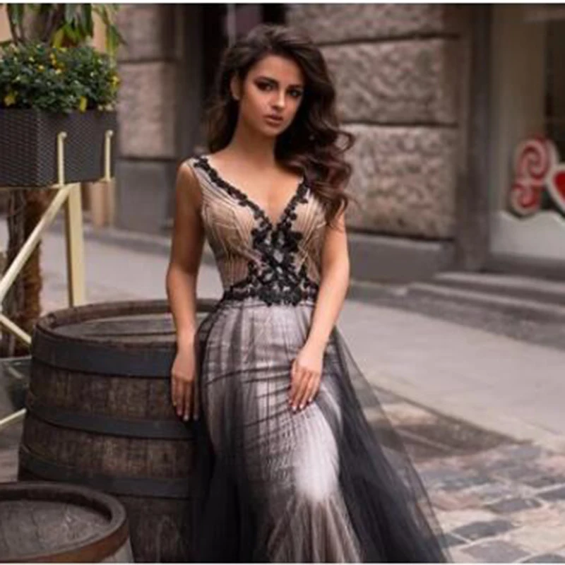 SoDigne Mermaid sukienka na studniówkę dla czarnych dziewczynek V Neck seksowna koronkowa aplikacja długa suknia wieczorowa Backless Pageant suknia wieczorowa