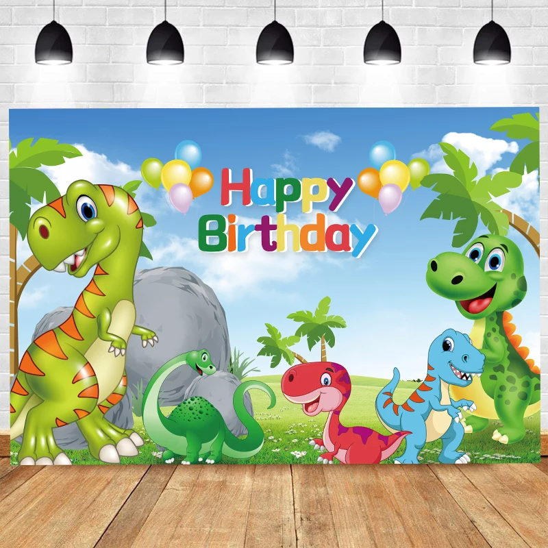 Dinosaur Photography Backdrop Safari Jungle Forest Happy Birthday Party Animal Cartoon Kids Photo Background Banner Decoration