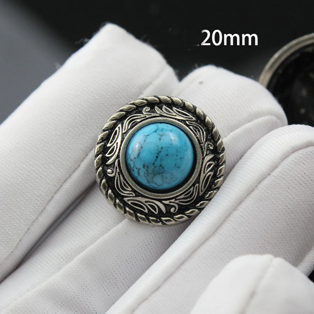 DIY leather craft turquoise stone  vintage silver pattern carved screws rivet wallet decoration button set 20mm 25mm 5pcs/lot