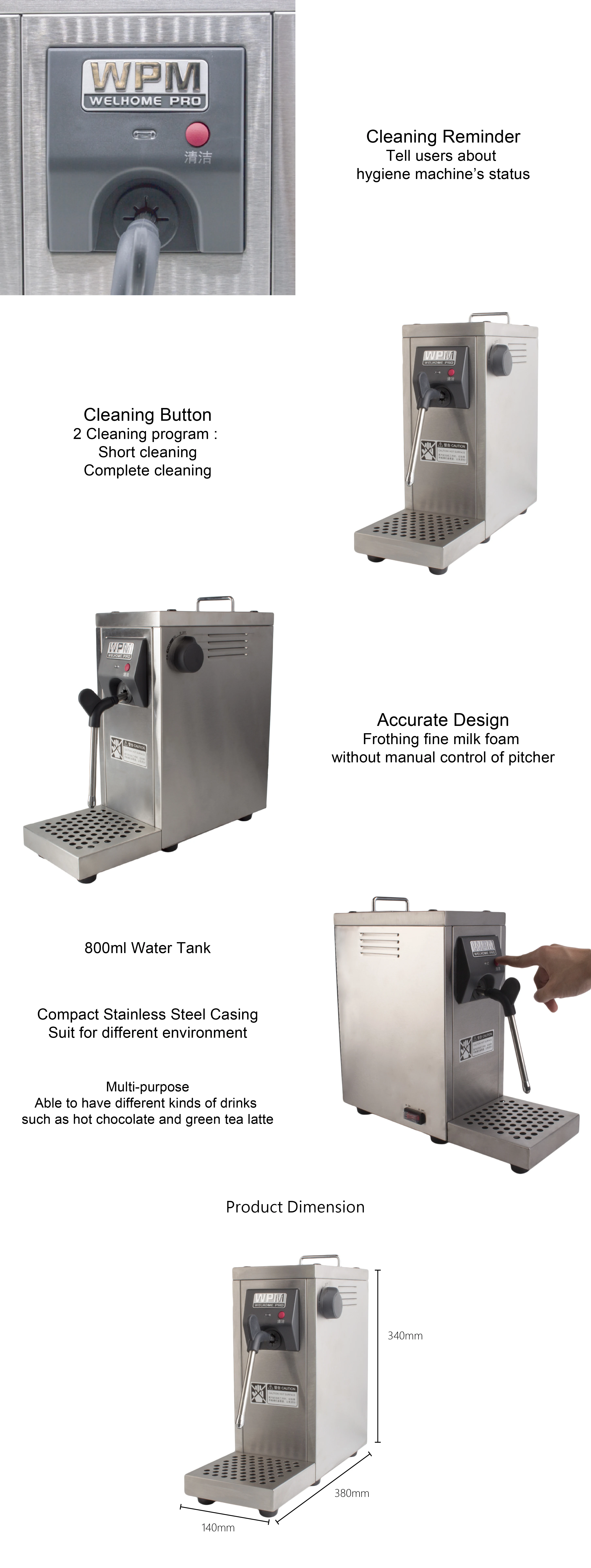 Aço inoxidável totalmente automático limpeza leite vaporizador, café Frother, soldador comercial, comercial, MS-130D2, 220V