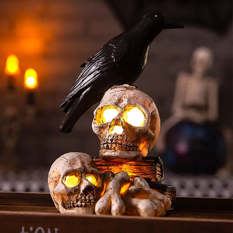 Halloween decorations crow skull pumpkin lamp bar haunted house secret room dress up horror props resin ornaments