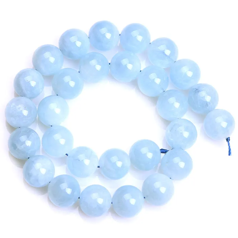 Natural Stone Blue Aquamarines Round Loose Spacer Accessorries Beads For Jewelry Making Strand 15 inch DIY Gifts For Women