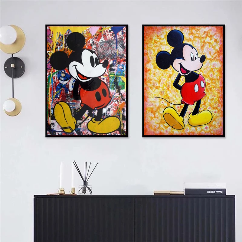 Disney Canvas Painting Cartoon Colourful Mickey Mouse Graffiti Street Wall Art Posters and Prints for Children Room Decoration