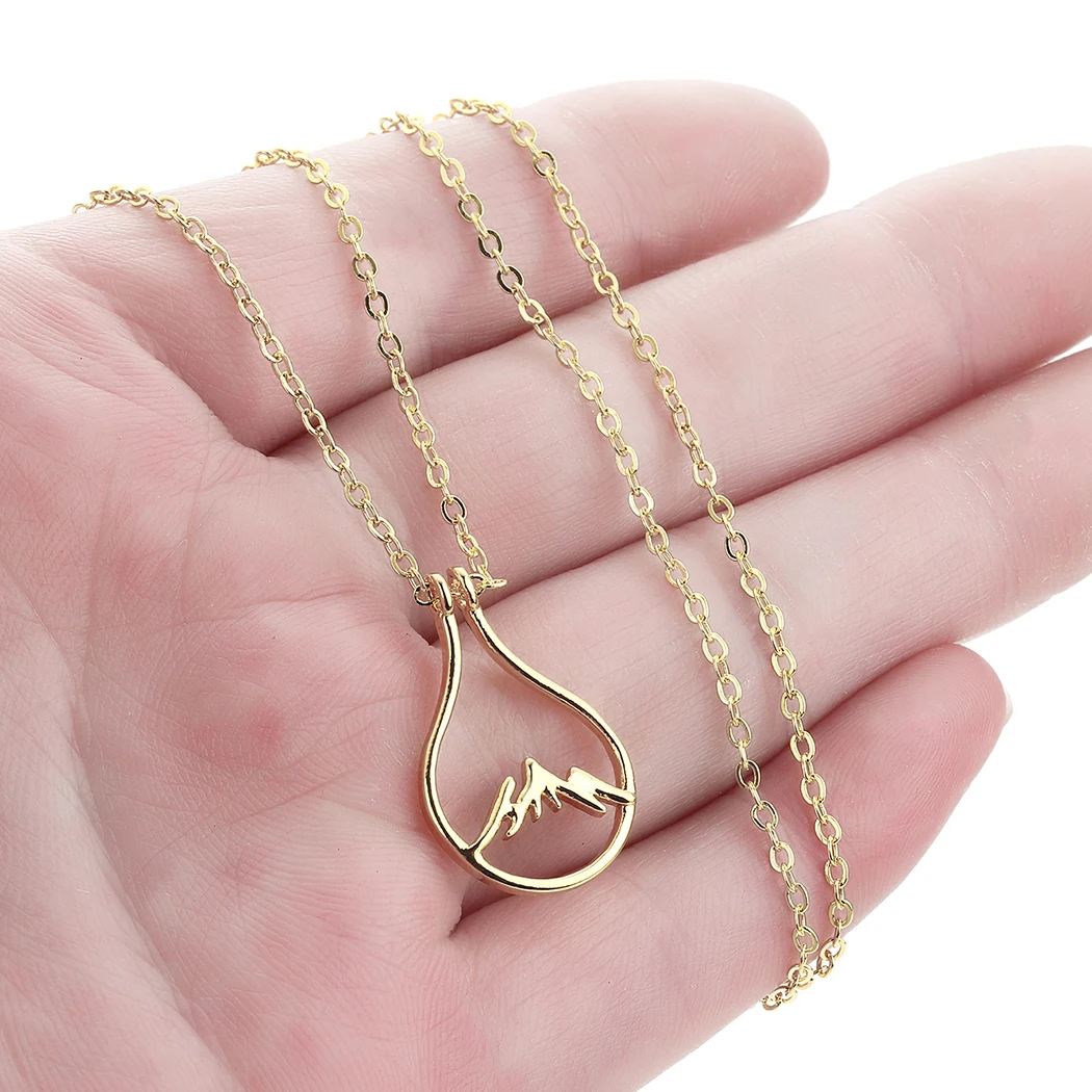 Mountain Peak Pendant Necklace for Women Girls Stainless Steel Waterdrop Charm Neck Chain Mountaineering Enthusiast Jewelry