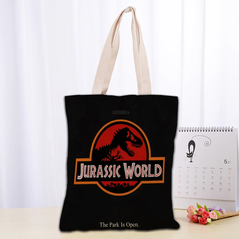 Custom Jurassic Park Logo Tote Bag Reusable Women Canvas Shoulder Bag Handbag Shoulder Pouch Foldable Canvas Shopping Bags