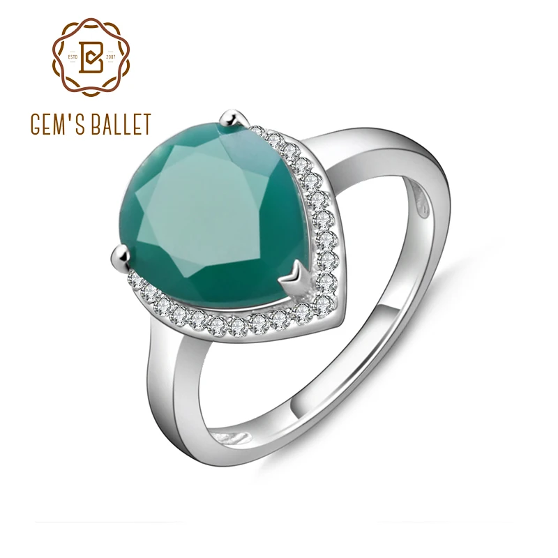 GEM\'S BALLET 925 Sterling Silver Water Drop Green Agate Rings Trendy Classic Engagement Fine Jewelry for Women Gemstone Ring