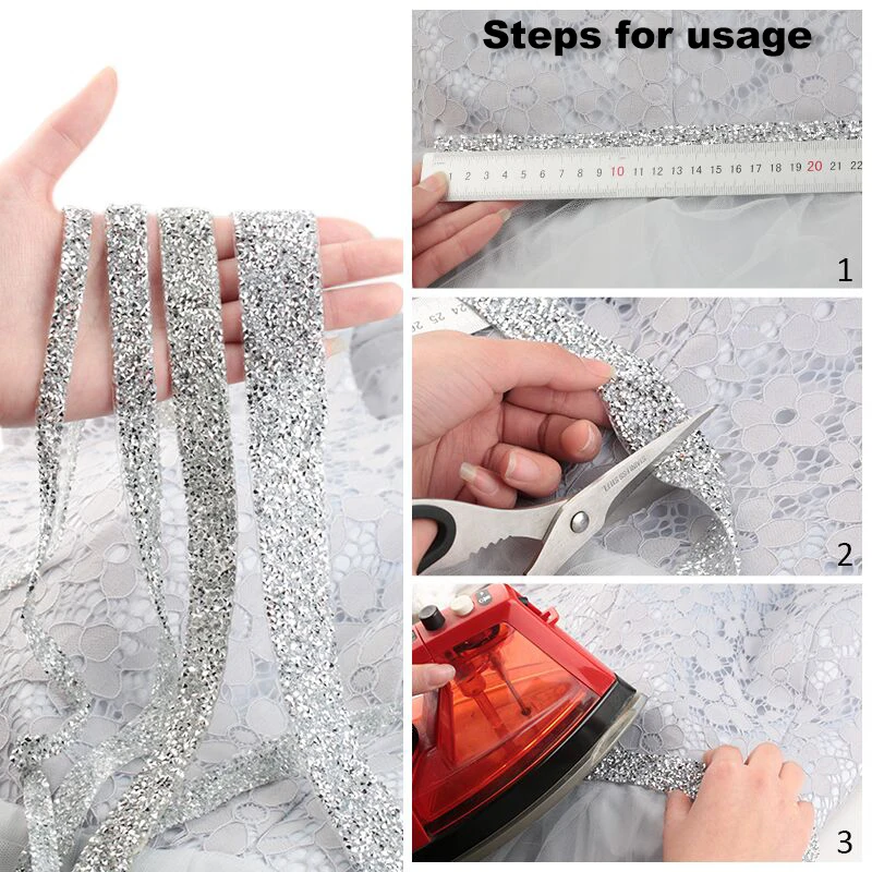 10mm/15mm 1Yard Sewing Resin Trim Strass Hot Fix Rhinestone Tape Applicator Ribbon With Rhinestones Iron On Appliques