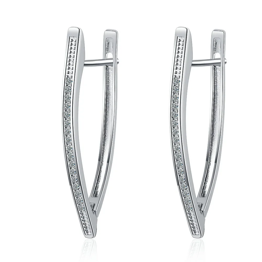 New 925 Sterling Silver Earrings V-Shaped Irregular Triangle Earrings Inlaid Zirconium Diamond Earrings Geometric Earrings Women