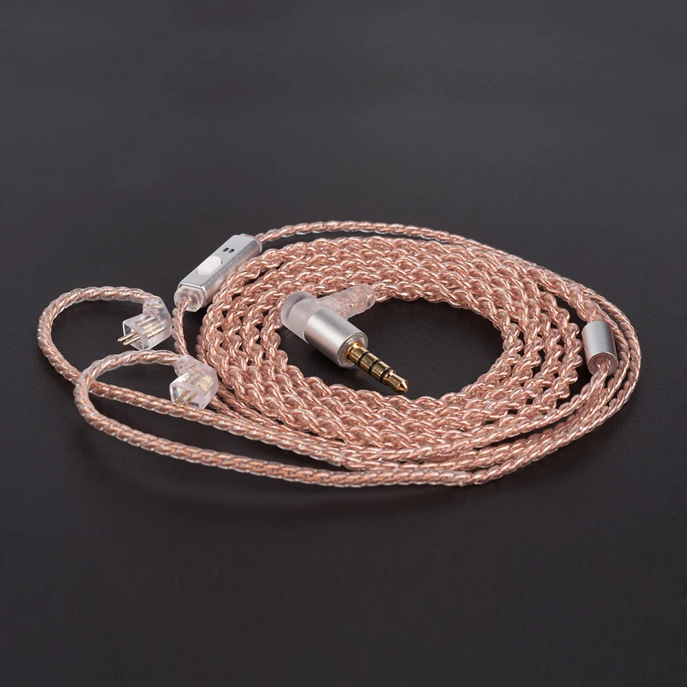 Keephifi KBEAR 4 Core Copper Cable With Mic 2Pin/QDC/TFZ/MMCX 3.5mm Connector for KBEAR KS2 Lark TRI Starsea IEM HiFi Earphone