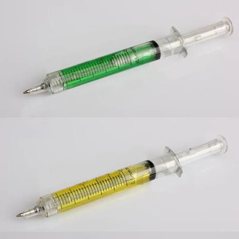 4 Pcs Ballpoint Pen with Liquid Syringe Injector Shape Office Stationery School Accessories Press Pen Students Writing Tools