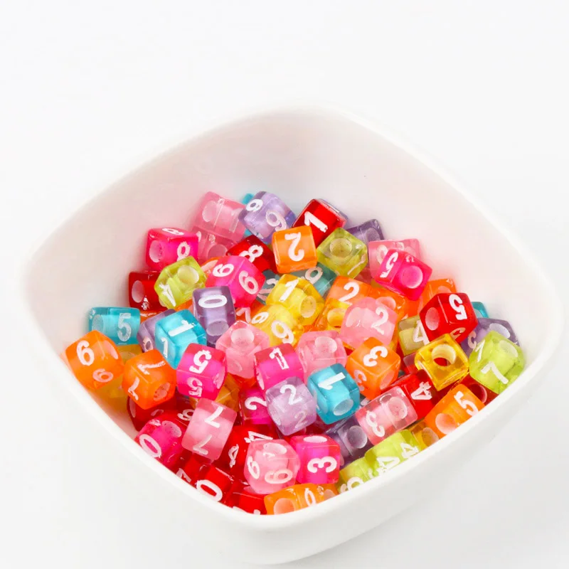 100Pcs przezroczysty biały Mixed Acrylic Number Cube Spacer beads for jewelry making DIY 6x6mm