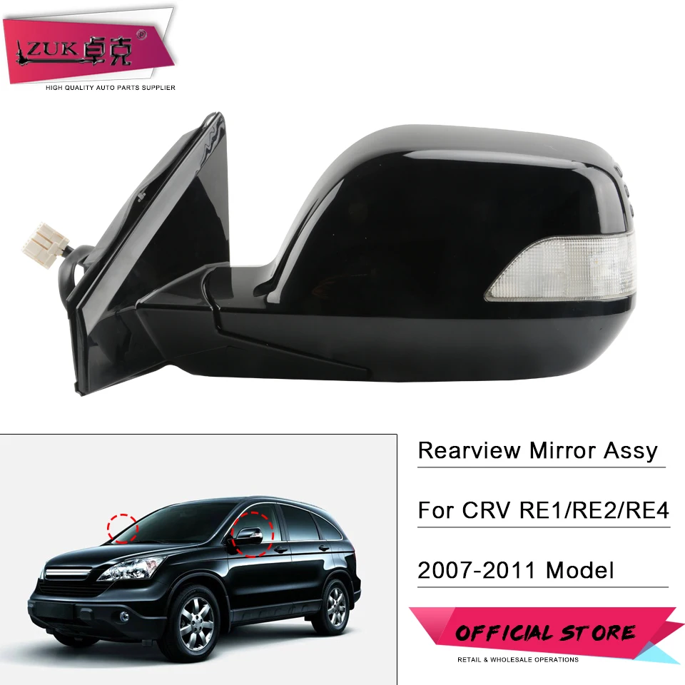 ZUK Car Exterior Rearview Mirror Assembly For HONDA CRV 2007-2011 RE1 RE2 RE4 9-PIN With LED Light Heating Electirc Folding