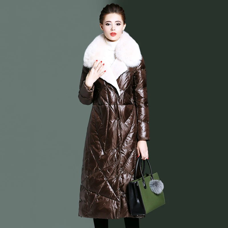 Long Parka Women Winter Coat Female 90% Duck Down Jacket Real Fox Fur Collar Thick Warm Elegant Outwear 2020 LWL1222