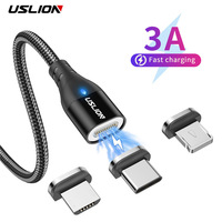 USLION Magnetic Charger Cable USB Micro Type C Cable Fast Charging For iphone 12 Magnet Data Charge Wire Phone Adapter Cord