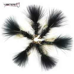 Vampfly 6PCS 8# Fishing Baits Brass Bead Head Woolly Bugger Streamer Wet Fly Tying Hook Trout Bass Fishing Fly Lure