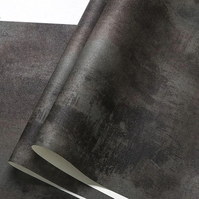 Black Vintage Vinyl Concrete Wall Effect Wallpaper Retro Plain Texture PVC Wall Paper Bedroom Living Room Background Decor
