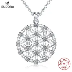 Eudora Sterling Silver Flower Of Life Pendant Necklace with Free Box Elegant Jewelry for Women Romantic Gift /Dropshpping D493