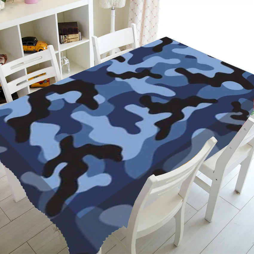 Modern Blue Digital Pixel Camo Tablecloth Rectangle Square Army Military Camouflage Camo Table Cloth Tables Covers Party Decor