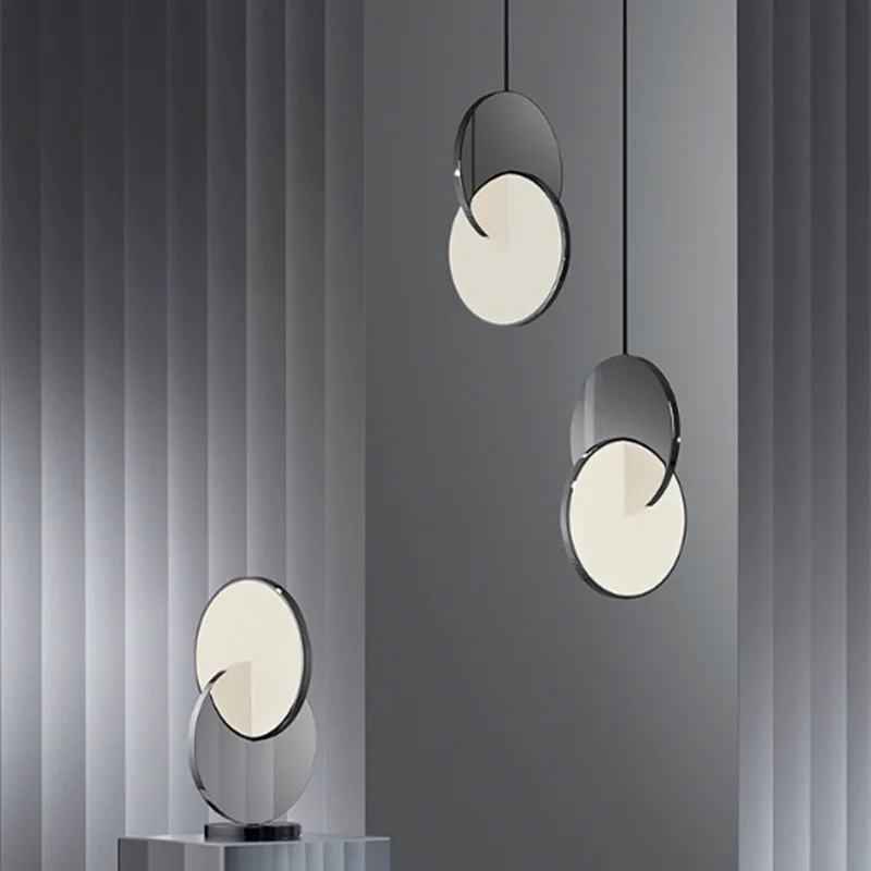 Modern silver pendant light Ring Led Lights Geometric Iron Small chrome pendant light Bedroom Decorative round hanging light