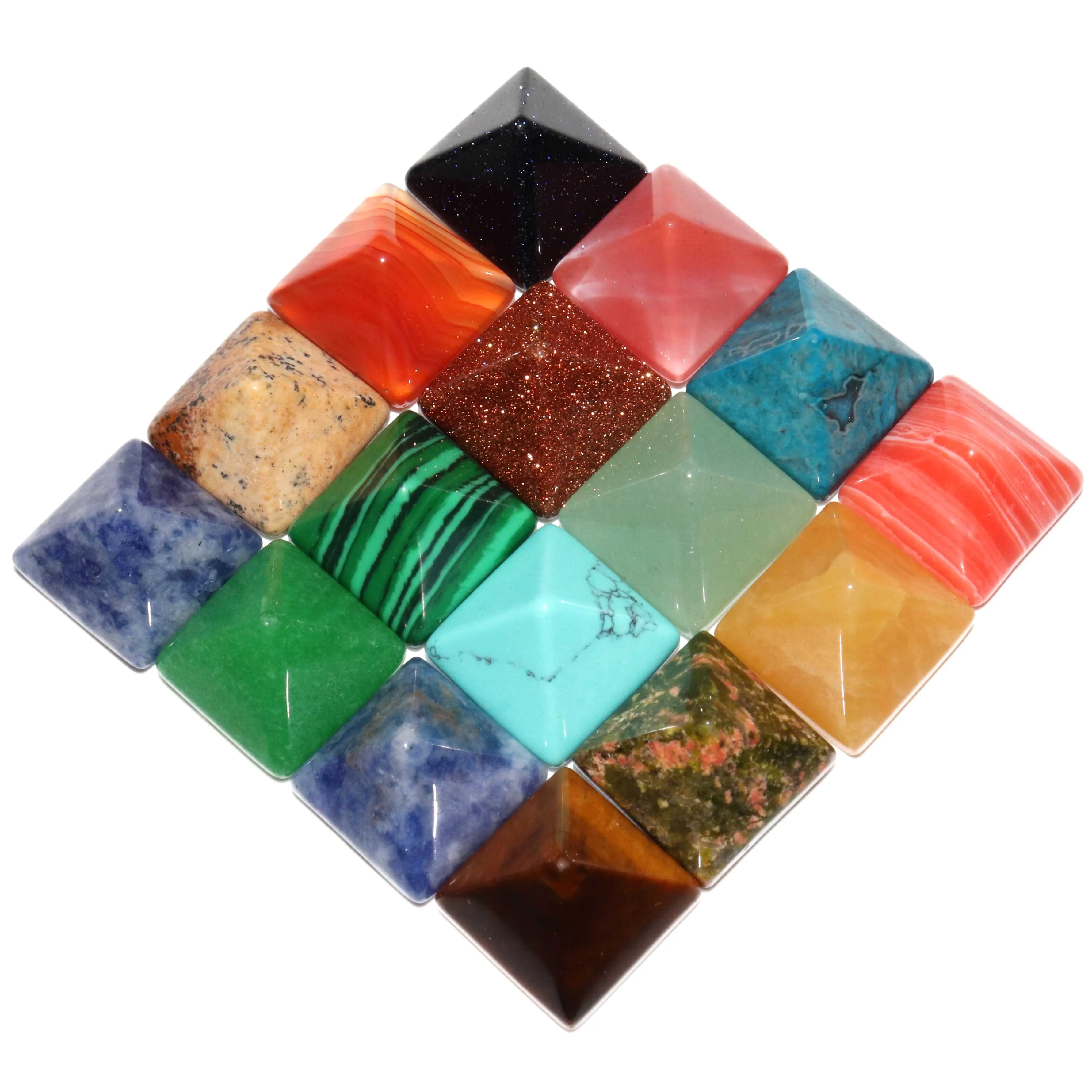 10pcs / lot 8/12/14mm Natural Stone Geometric Square Pyramid Beads Cameo fit Pendant For Jewelry Charm Diy Accessories Necklace